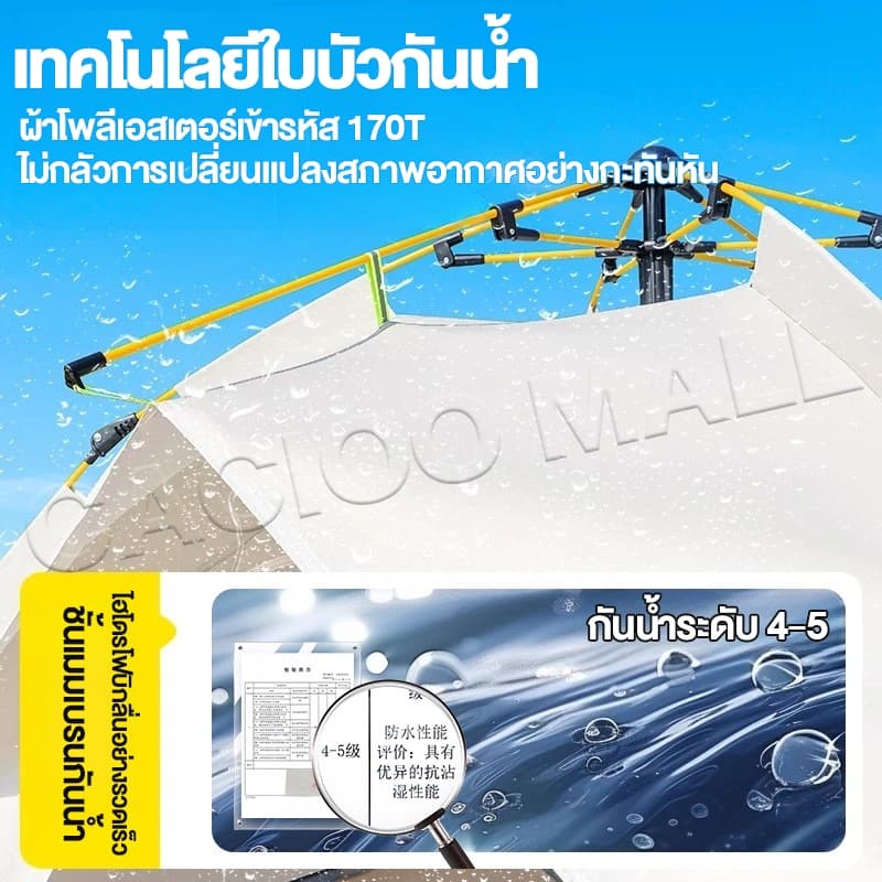 เต็นท์ เต็นท์สนาม เต็นกางอัตโนมัติ สำหรับ 3-4 คน แถมฟรีกระเป๋าและ เดินป่า พับได้ กันฝน ตาข่ายป้องกันแมลง รูปที่ 4