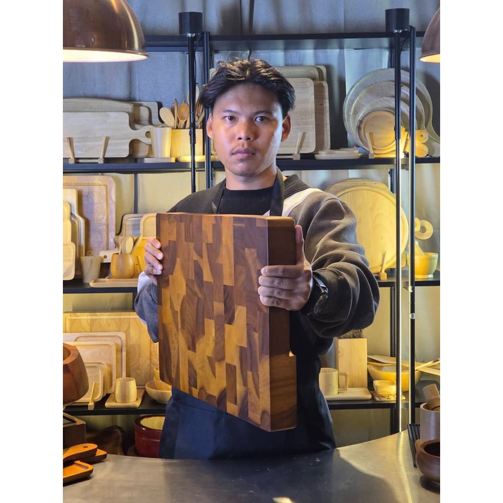 เขียงไม้ เขียงสเต็ก เขียงไม้เอ็นเกรนขนาดใหญ่ 14x19นิ้วหนา2นิ้ว ไม่ขึ้นรา ทนคม มีร่องจับ กันลื่น J103 รูปที่ 2