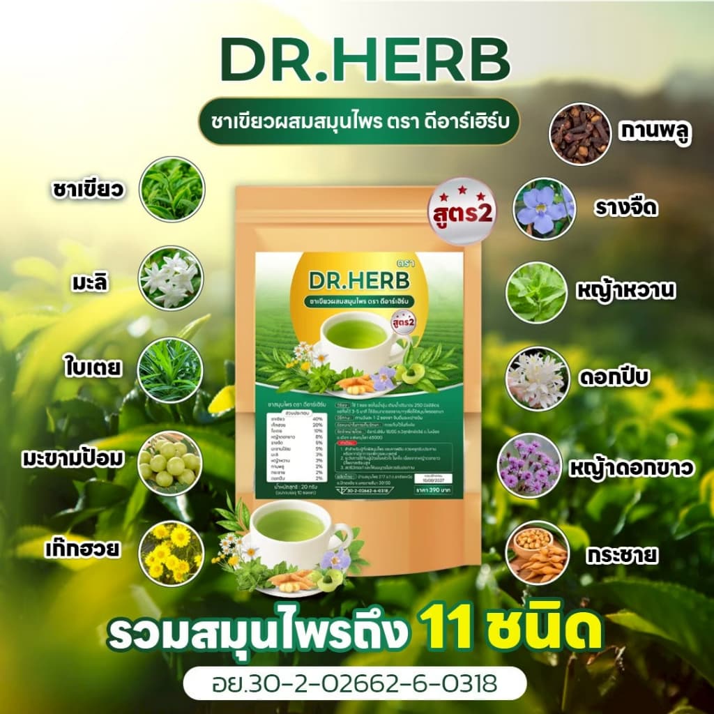 ชาเลิกสูบ หญ้าดอกขาว ชาปอด สูตร 2 ชาเขียว ลดความอยาก บำรุงปอด Dr.Herb ชาปีดอด 3 ห่อ 30 ซองชา รูปที่ 4
