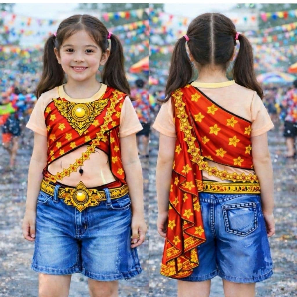 สุดปัง!! ชุดเด็กลายสไปและลายไทย งานพิมพ์ทั้งตัว สีสันสดใส 2-12ปีใส่ได้ลูกสาวลูกชายเด่นสุดๆ รูปที่ 4