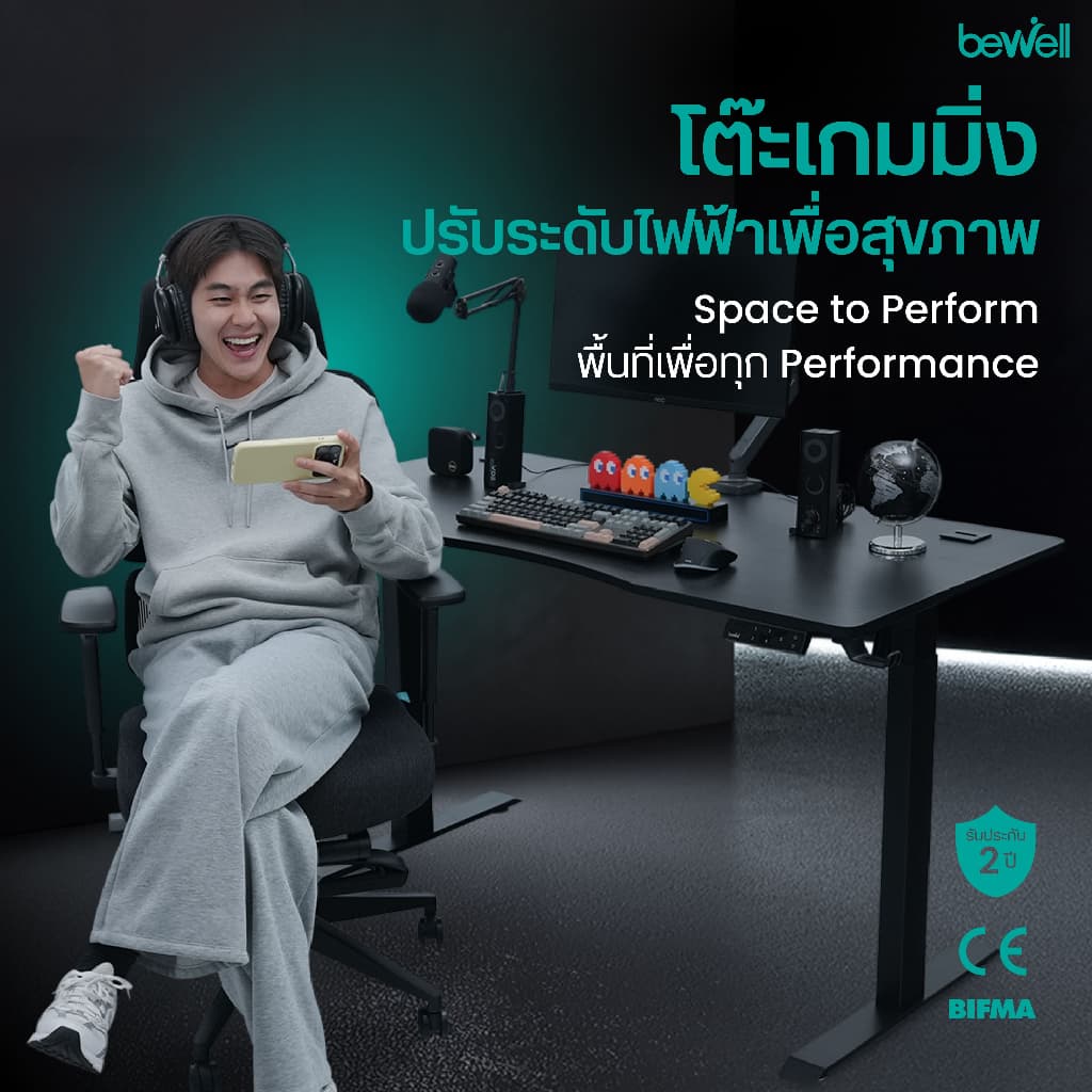 Bewell โต๊ะเกมมิ่งปรับระดับไฟฟ้าเพื่อสุขภาพ ฟีเจอร์ครบ ที่แขวนหูฟังที่วางแก้ว พอร์ต USB รับประกัน2ปี รูปที่ 3