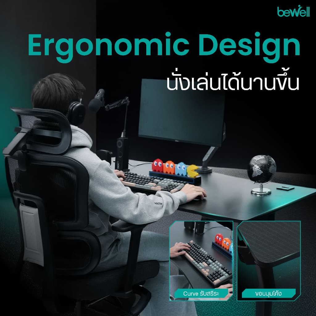 Bewell โต๊ะเกมมิ่งปรับระดับไฟฟ้าเพื่อสุขภาพ ฟีเจอร์ครบ ที่แขวนหูฟังที่วางแก้ว พอร์ต USB รับประกัน2ปี รูปที่ 5