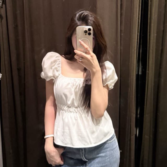 Bell top - เสื้อแขนตุ๊กตาคอเหลี่ยม ผ้าฝ้าย แขนตุ๊กตา คอเหลี่ยมกระชับใส่แล้วไม่โป๊ รูปที่ 3