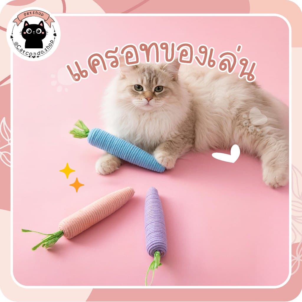 แครอทกัดเล่น ของเล่นแมวแครอทผ้า 20 ซม. ตุ๊กตาแมวกัดเล่น ใส่แคทนิป ขนนุ่ม สีพาสเทล รูปที่ 1