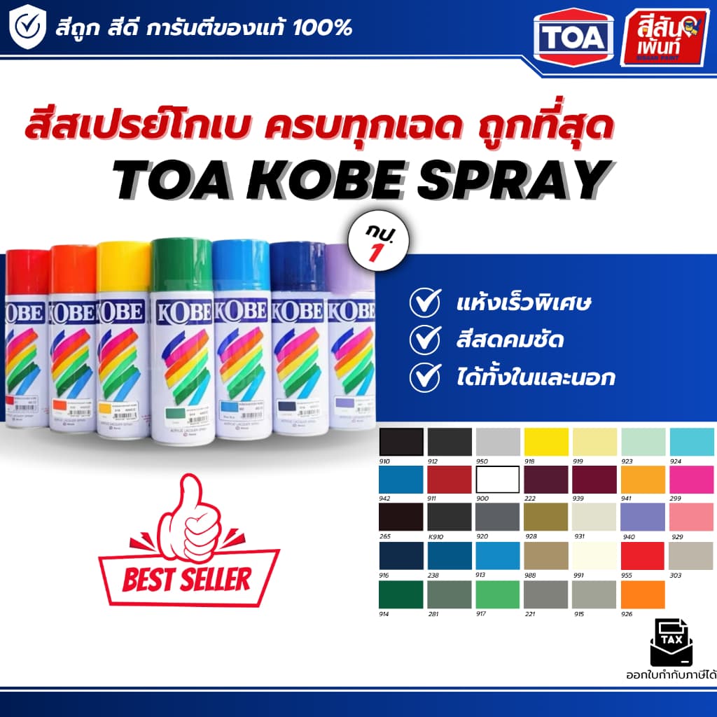 สีสเปรย์โกเบอเนกประสงค์ Toa Kobe Spray 400CC ทุกเฉด สีสเปรย์เกรดประหยัด แห้งเร็ว สวยทน มีความเงางามสูง ยึดเกาะได้ดีถูกดี รูปที่ 1