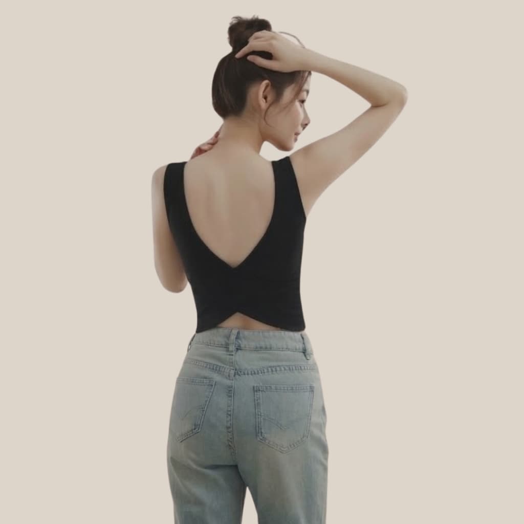 WsimpleBra | Gaia Crop Top เสื้อกล้าม ทรงครอป ไขว้หลัง มีบราในตัว เลิกใส่ชุดชั้นในและซิลิโคลปิดจุก รูปที่ 7