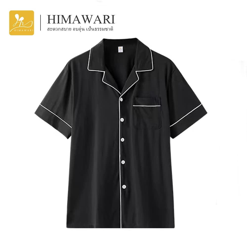HIMAWARI丨ชุดนอนผู้ชาย ชุดนอนผ้าซาติน เเขนสั้น+ขายาว นุ่มลื่น เย็น เบา ไม่ร้อน รูปที่ 5