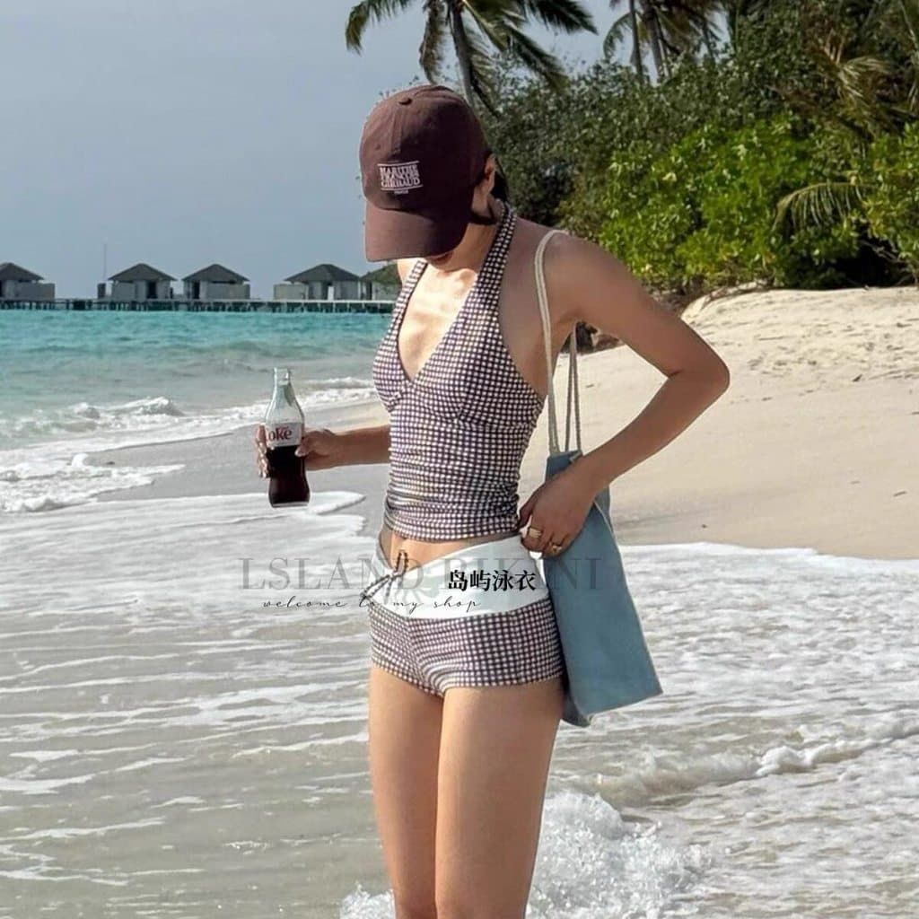 Hot.Bikiniชายหาด swimsuit ผู้หญิง บิกินี่ ลายสก๊อต คอวีลึก เว้าหลัง สไตล์ฤดูร้อนใหม่ จัดส่งตอนนี้ รูปที่ 5