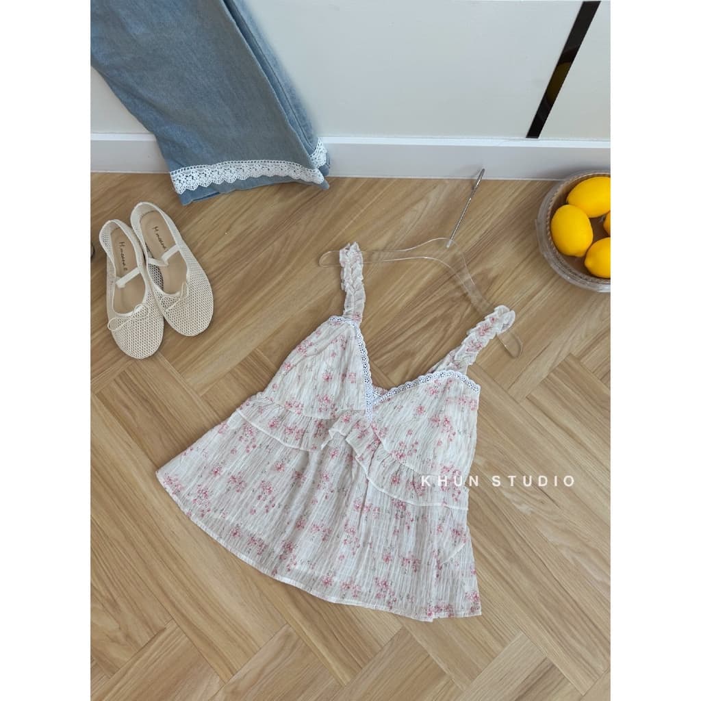 เสื้อสายเดี่ยวสายสม็อคระบาย -kn / VB0658 รูปที่ 9