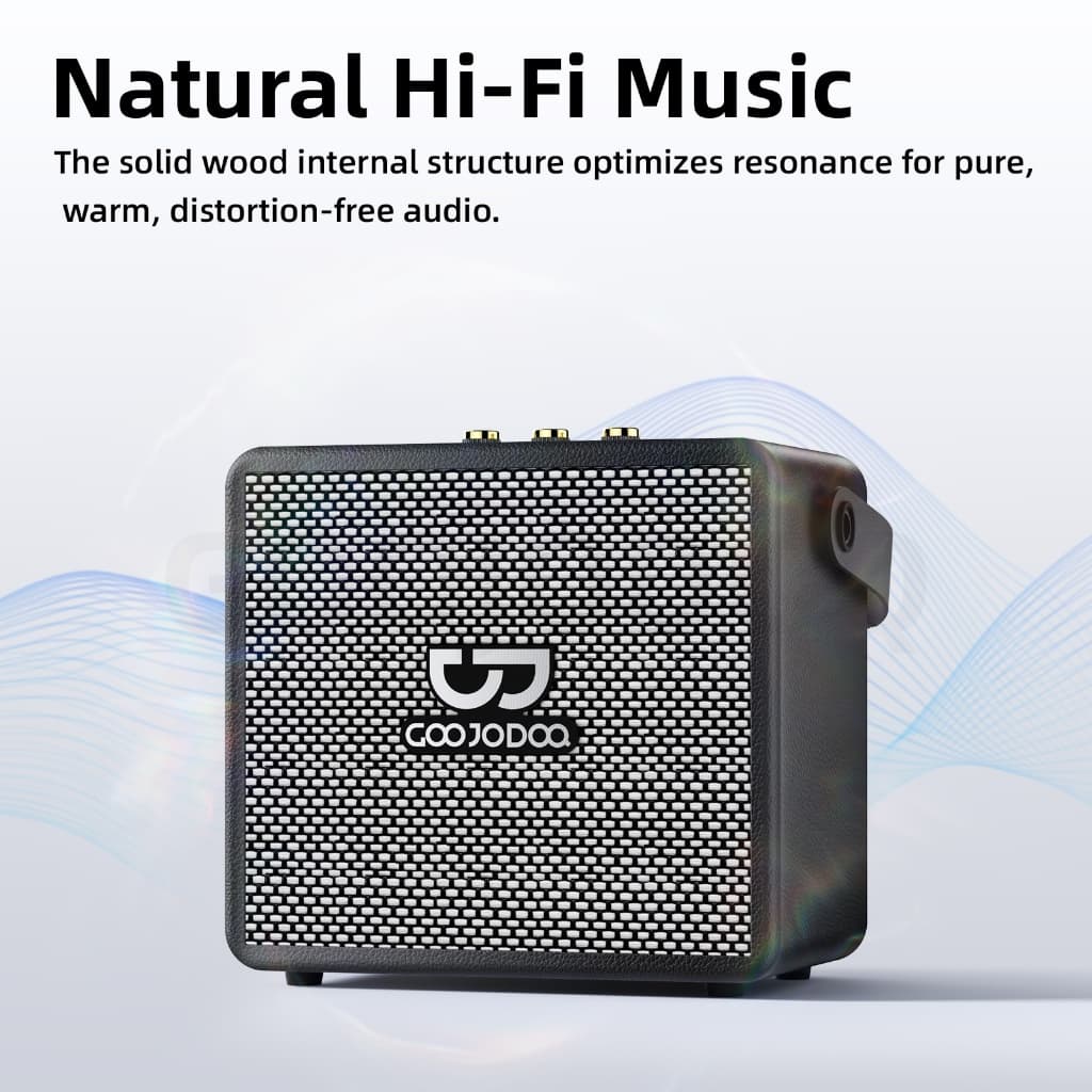 GOOJODOQ Wooden Karaoke Speaker TF/USB/AUX Supported Clear Full-range Sound Comes with Two Microphones รูปที่ 3