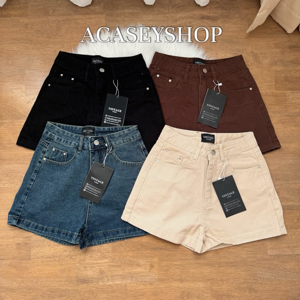 Acasey กางเกงยีนส์ผู้หญิง ขาสั้น ผ้ายีนส์ไม่ยืด ป้าย vintage ใส่สบาย ไซส์ S - XL รุ่น vintage Short รูปที่ 9