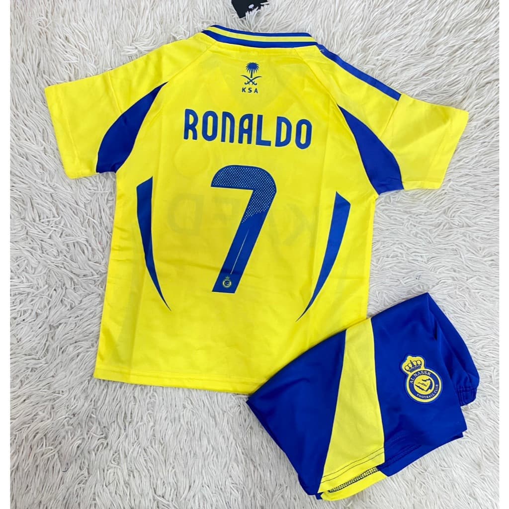 ชุดฟุตบอลเด็กสีเหลืองเบอร์7สกรีนชื่อRONALDOเสื้อ+กางเกง รูปที่ 2