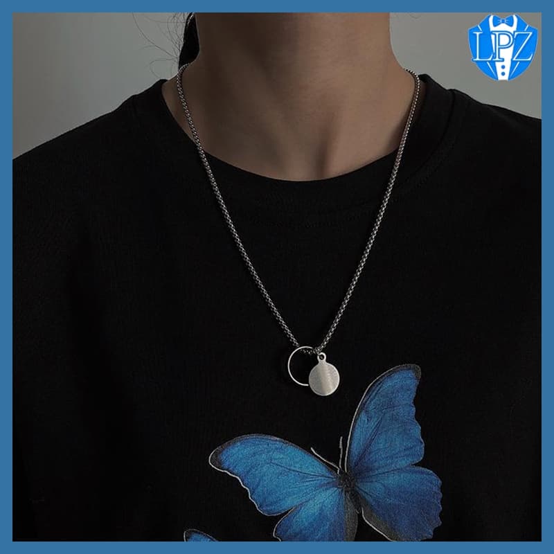 LPZ สร้อยคอผู้ชาย สไตล์สตรีท / วินเทจ แบบสองชั้น สแตนเลสไม่ลอกเลือน จี้โลหะ / จี้ตัวอักษร เหมาะสำหรับใส่เที่ยว, ปาร์ตี้ รูปที่ 3