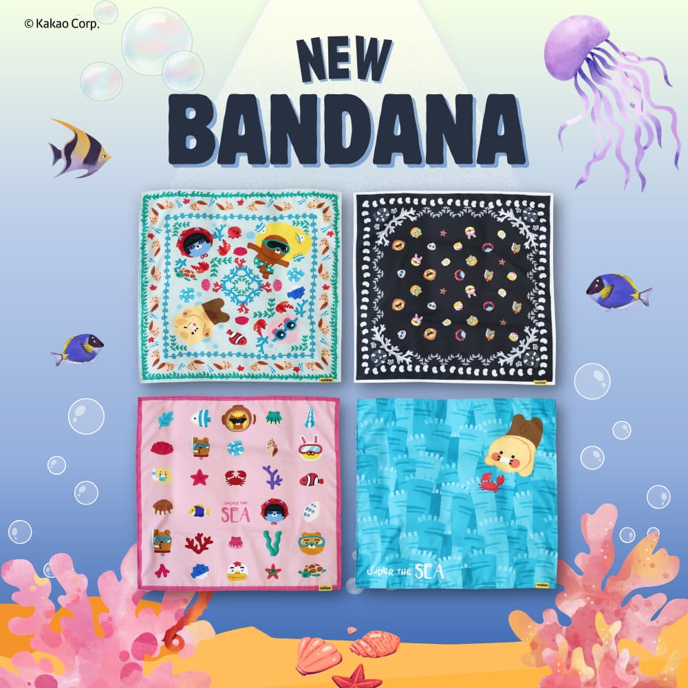 ใหม่ Kakao Friends ผ้าโพกศีรษะ ผ้าเช็ดหน้า ขนาด 24x24 นิ้ว Collection Under the Sea รูปที่ 5