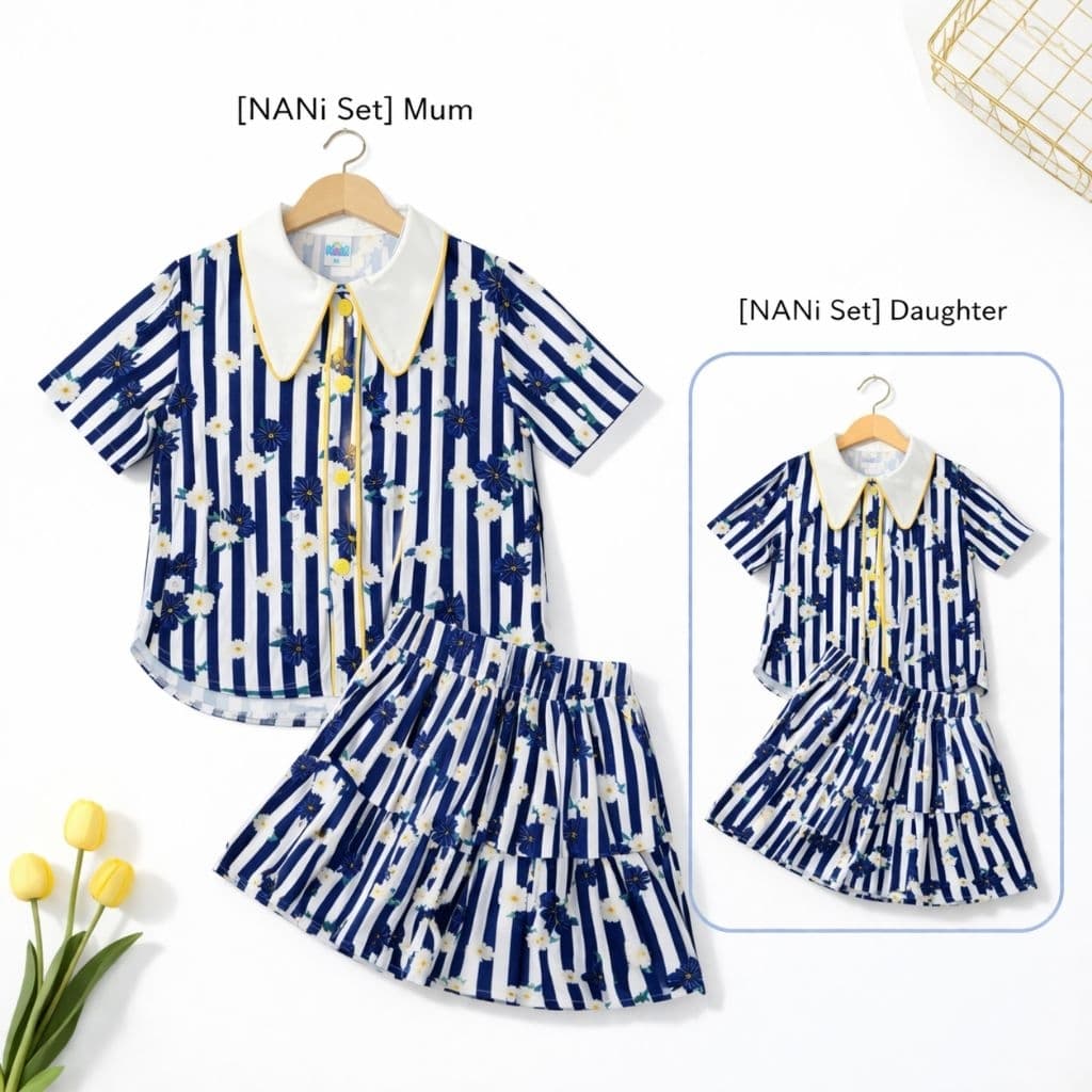 NANi Little Love Set ชุดแม่ลูก เซ็ตแม่ลูก ชุดคู่ เสื้อ+กระโปรง ลุคเกาหลี น่ารัก ใส่สบาย ถ่ายรูปสวย รูปที่ 7
