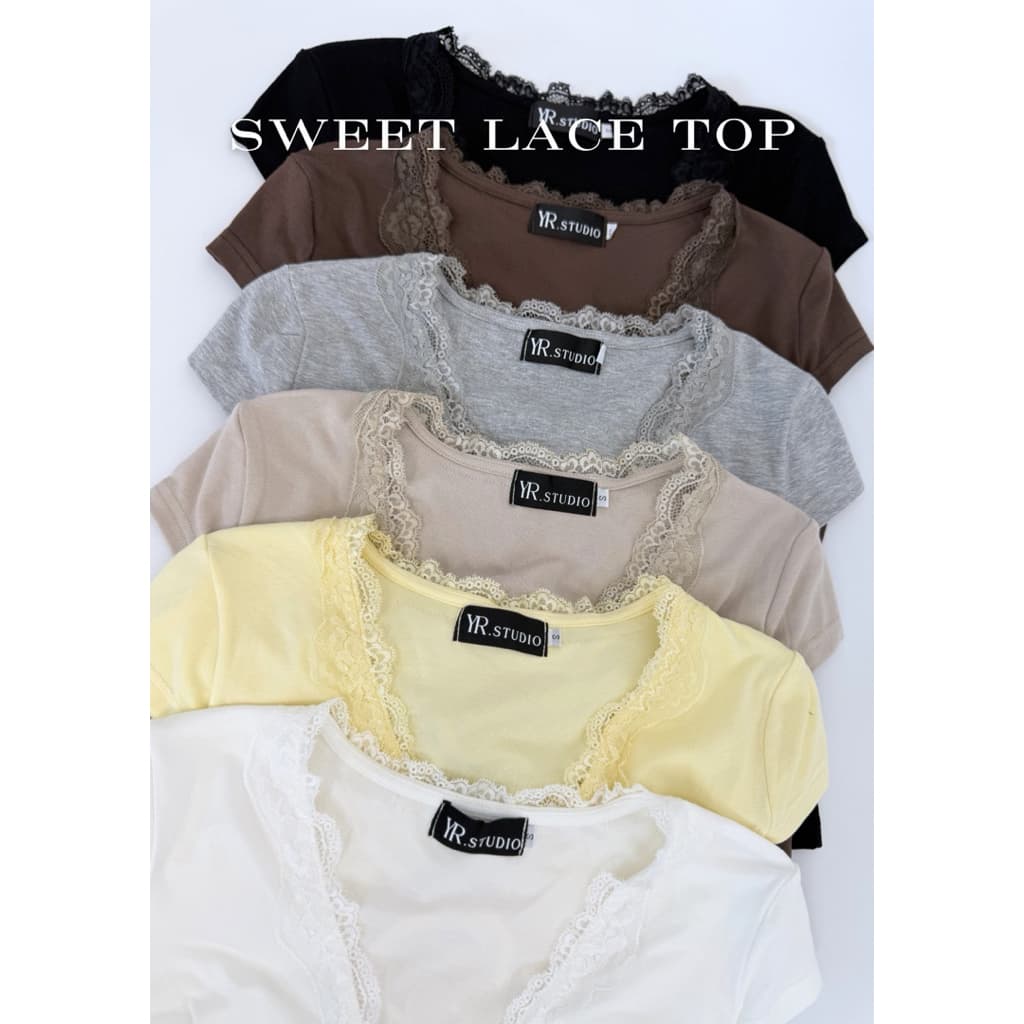 SWEET LACE TOP เสื้อยือคอวีแต่งดีไซน์ลูกไม้คอวี ดีไซน์เรียบง่าย ผ้าคอตตอลสเปนเดกซ์ ยืดนิ่ม ใส่สบาย รูปที่ 4