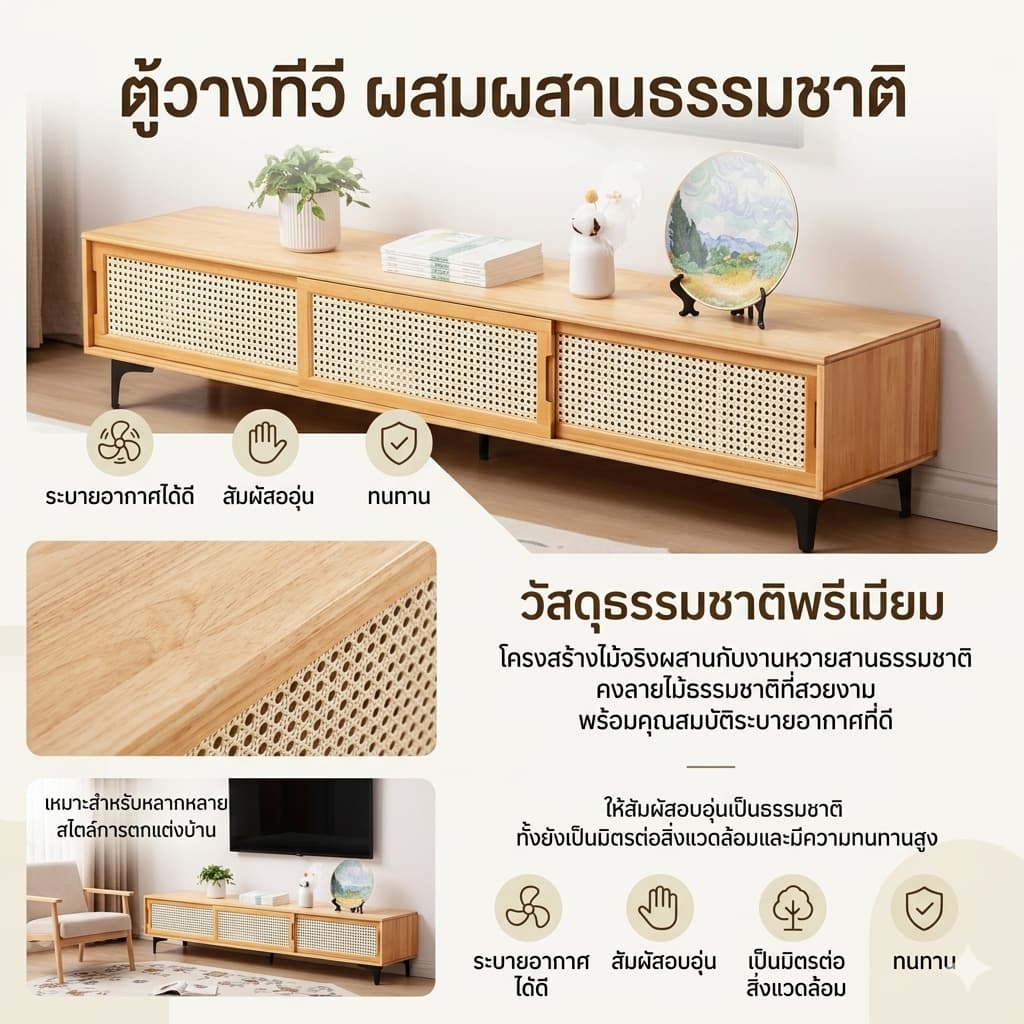 ตู้วางทีวี ชั้นวางทีวี ตู้ทีวีไม้ สามารถจัดเก็บของได้มาก วางทีวี55/65 นิ้วได้ รับน้ำหนัก 500KG รูปที่ 2