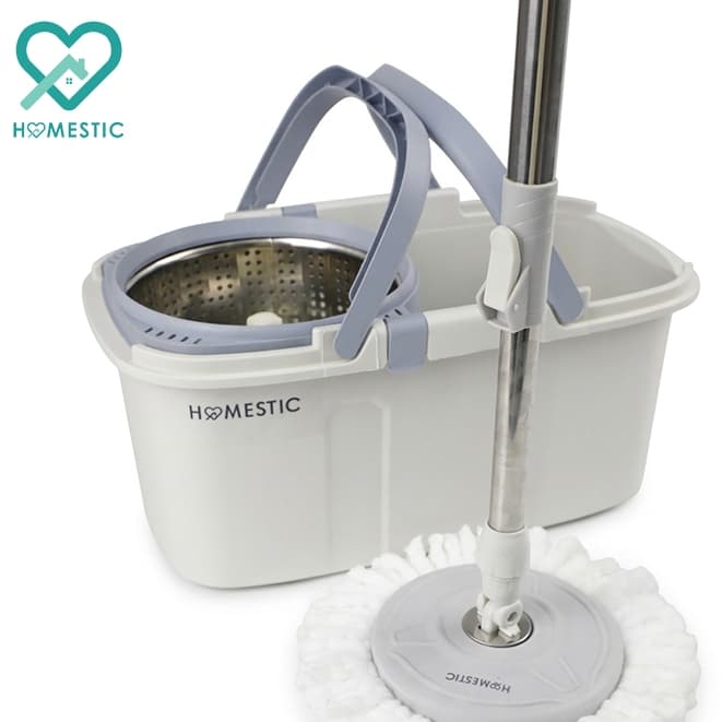 HOMESTIC ถังปั่นไม้ม็อบถูพื้น ไม้ถูพื้น Spin Mop ถังปั่นสแตนเลส หมุนได้ 360° พร้อมผ้าถูพื้น