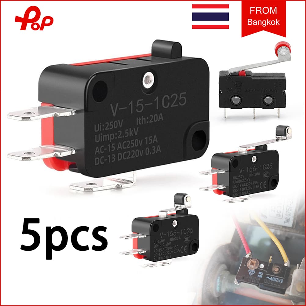 5 ชิ้น ลิมิต สวิตซ์ Micro Limit Switches Momentary Snap Action Limit Switch 16A 250V 125V SPST 16mm 52mm รูปที่ 1