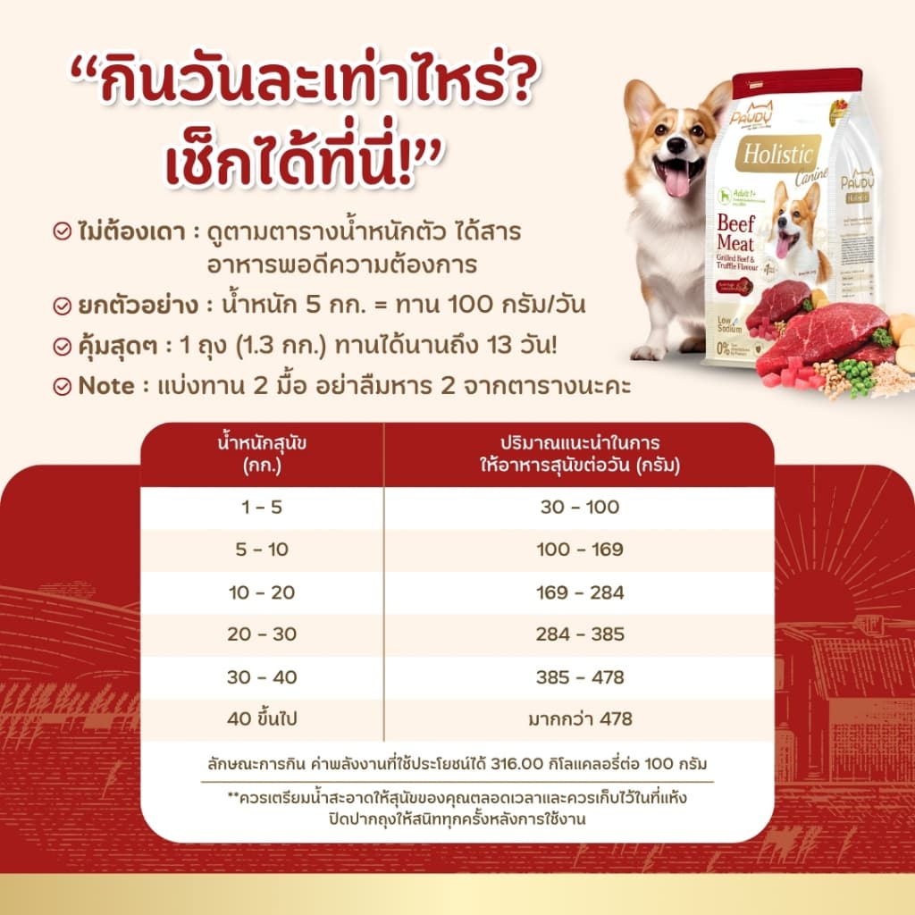 Pawdy อาหารสุนัขเกรดพรีเมียม Holistic สำหรับสุนัขโต อายุ 1-6 ปี สูตรเนื้อวัวย่างและเห็ดทรัฟเฟิล ขนาด 2.5 กก. รูปที่ 4