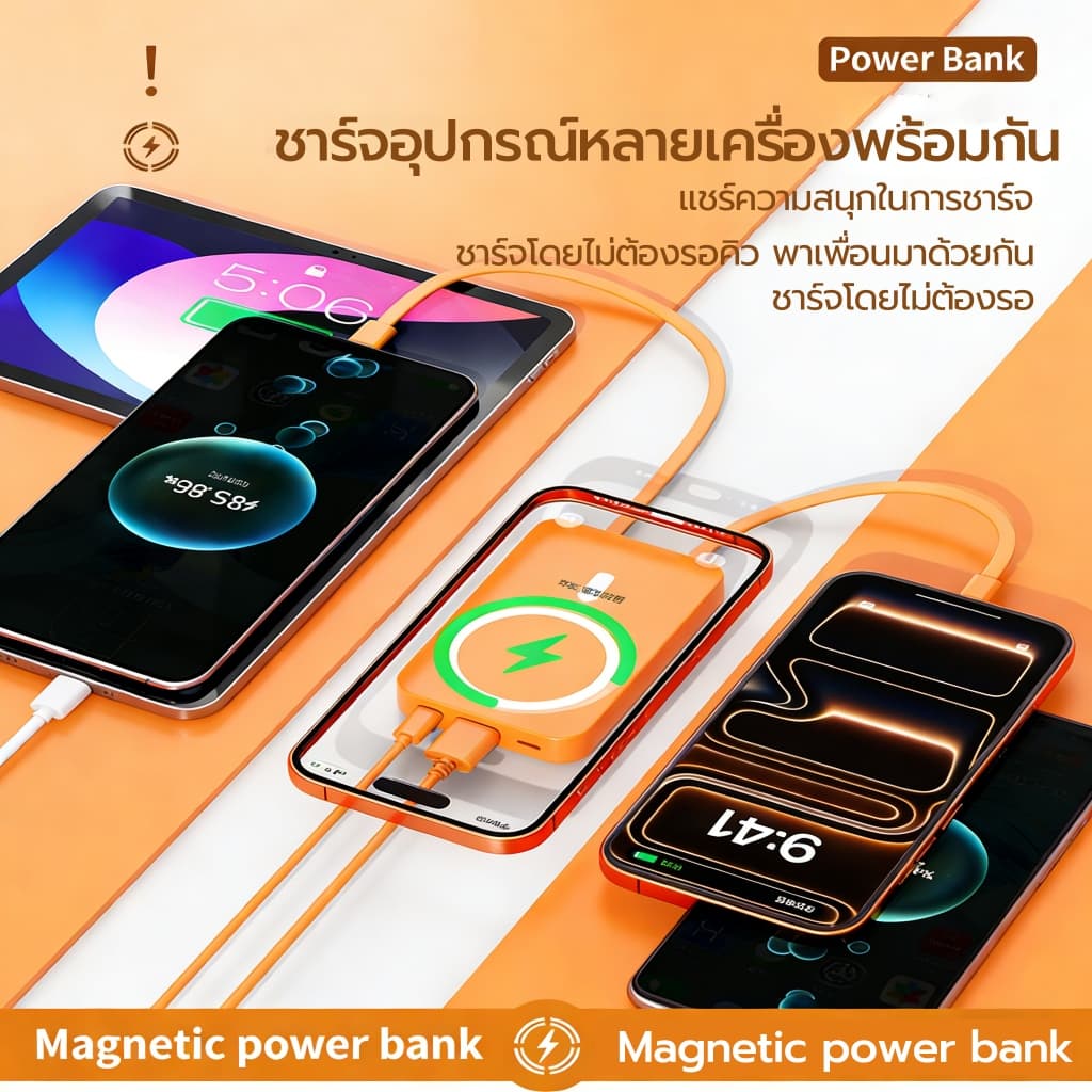 Magnetic Powerbank 20000mAh PD22.5W QC3.0 รองรับทุกมือถือ พาวเวอร์แบงค์ไร้สาย ที่ชาร์จไร้สาย รูปที่ 6