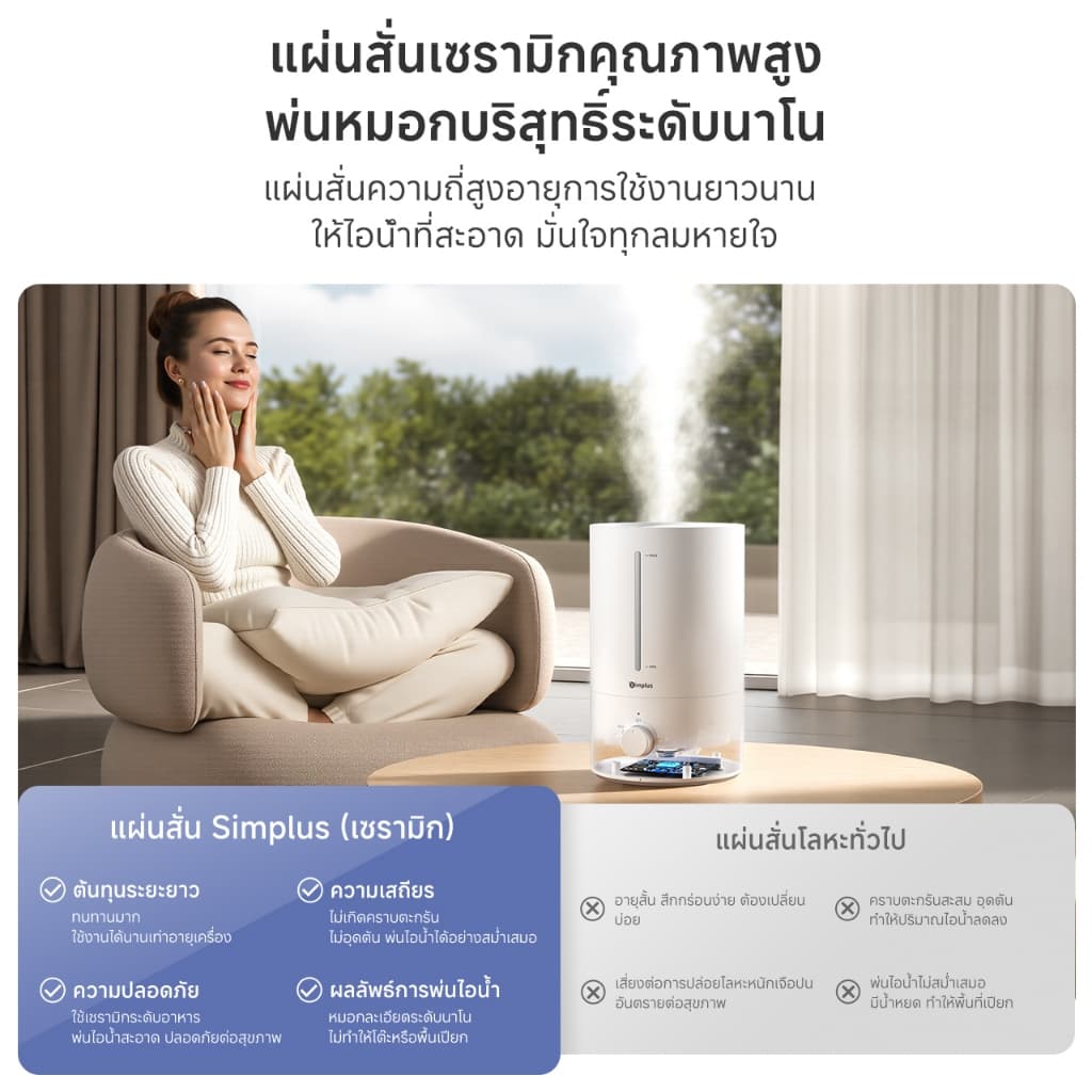 Simplus เครื่องเพิ่มความชื้น 4.5L เติมน้ำบน เงียบ 35dB ปรับไอน้ำ 360° ตัดไฟอัตโนมัติ JASH006 รูปที่ 5
