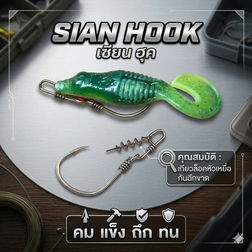ตะขอเบ็ดรุ่น Sian Hook งานปลาช่อน คุณภาพสูง สำหรับเหยื่อยางขนาดมาตรฐาน 6.5cm. ถึง 7.5cm รูปที่ 2