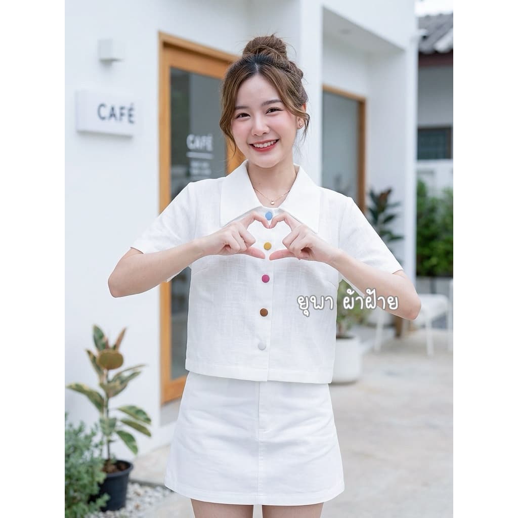 เสื้อคอปกปีกใหญ่ผ้าฝ้ายชินมัยพื้นเมือง มินิมอล รูปที่ 3