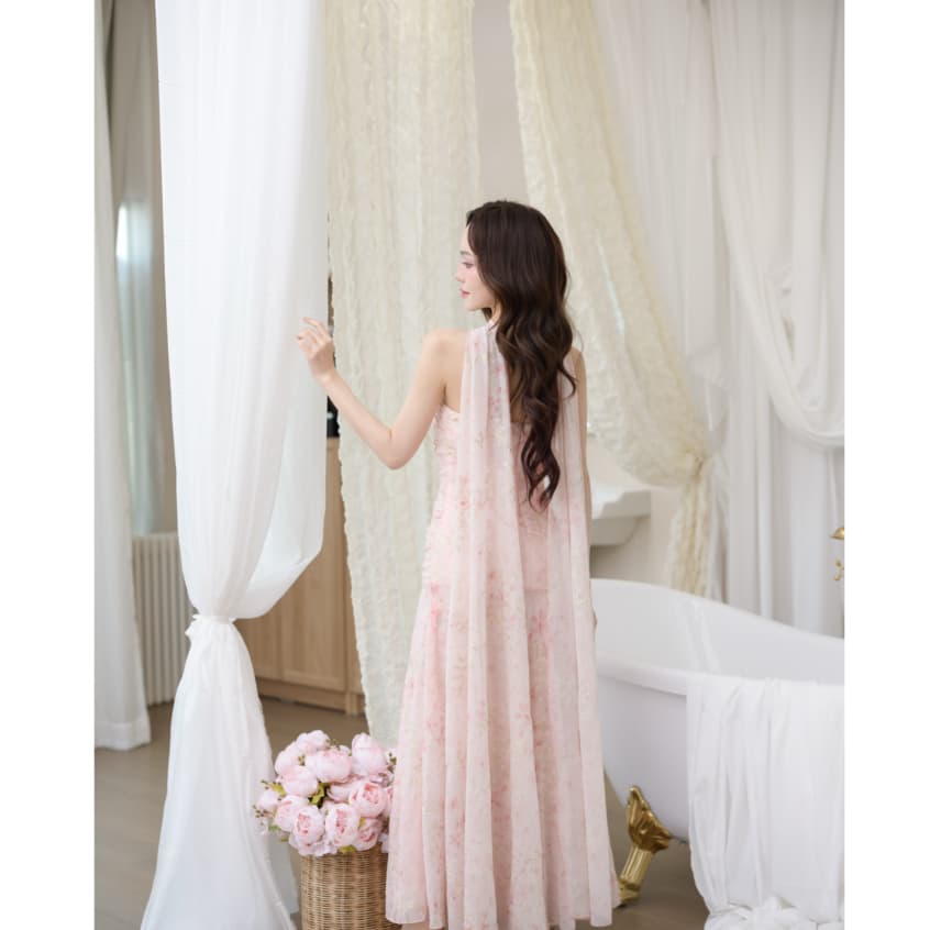 Pirunya - Long Dress 20 เดรสยาวเกาะอก จับเดรป กระโปรงระบาย พร้อมผ้าคาดคอ รูปที่ 8