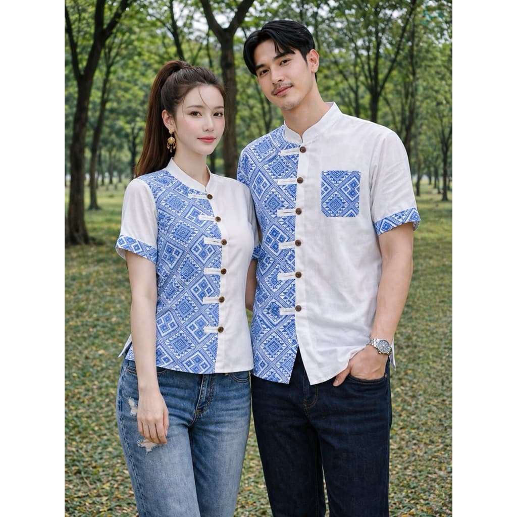 เสื้อผ้าไทย ชาย/หญิง ลายประกายดาว มีให้เลือกหลายสี หลายไซส์ รูปที่ 4