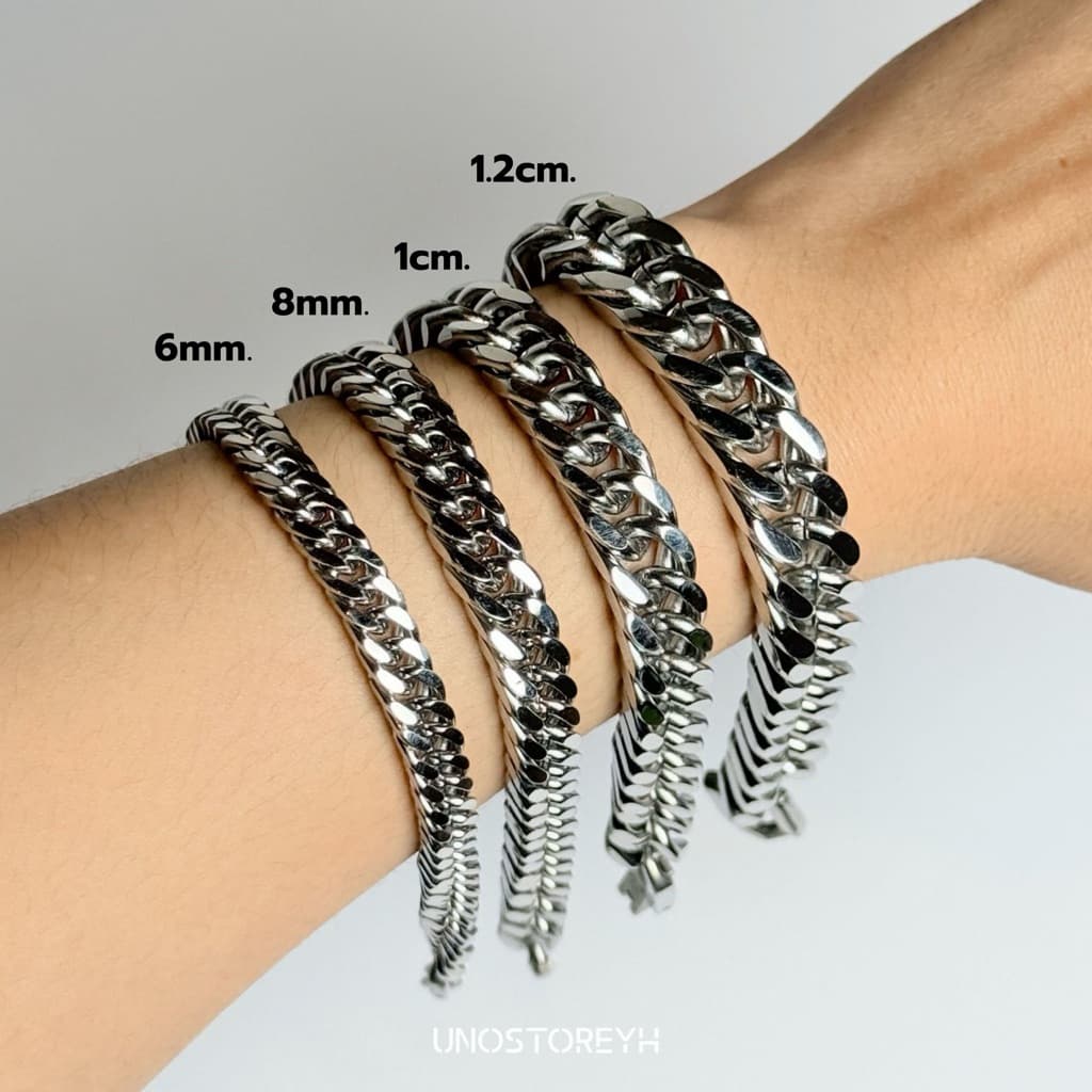 ข้อมือสแตนเลสสีเงินขอบเหลี่ยม ตัวล็อคแบบนาฬิกา รูปที่ 3