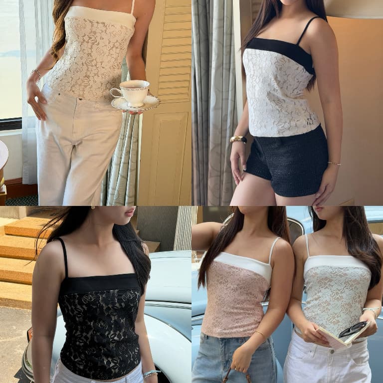 josie top by Duex Studio (XS-2XL)  พร้อมส่ง สายเดี่ยวผ้าลูกไม้see-throughเพิ่มดีเทลตัดขอบด้านบน
