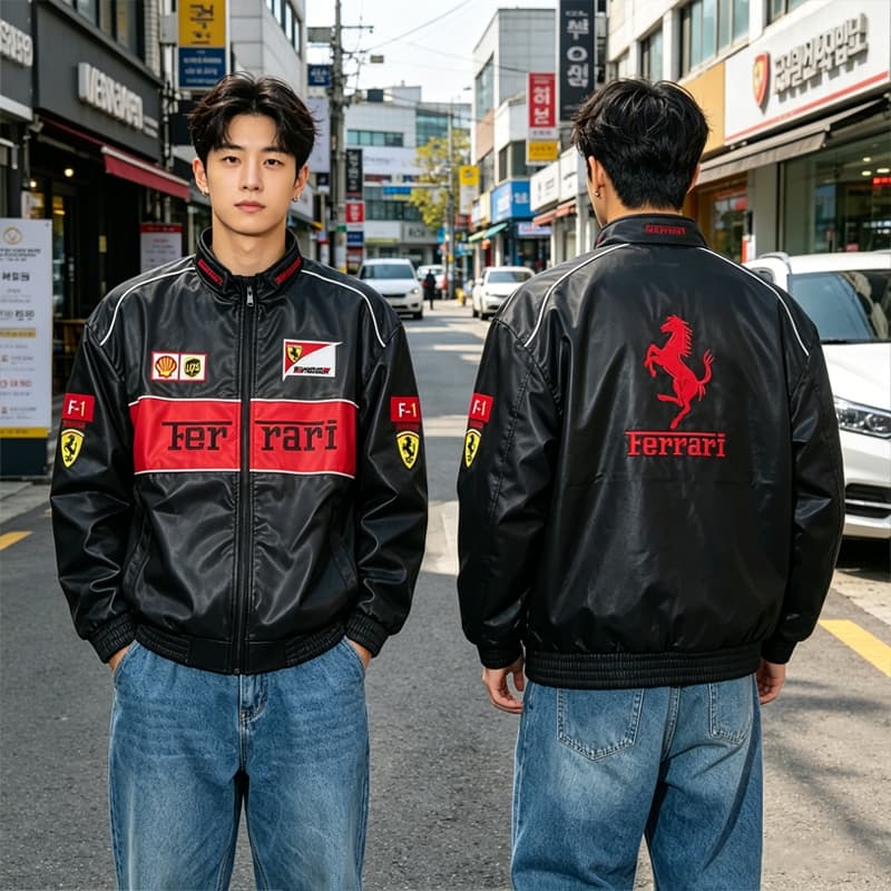 F1 Ferrari แจ็คเก็ต เสื้อแข่งรถ ลำลอง อเมริกันย้อนยุค ปักลาย กันลม แบบมีซิป สำหรับผู้ชายผู้หญิง รูปที่ 6