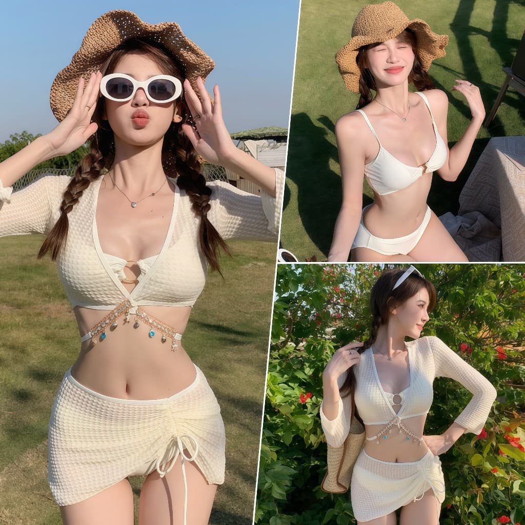 BIKINI FACTORY ชุดว่ายน้ำ 3 ชิ้น ชุดว่ายน้ำเซต บิกินี่แซ่บๆ มีไซส์ M-XL | น้ำหนัก 40-65 กก.SET-BK030 รูปที่ 4