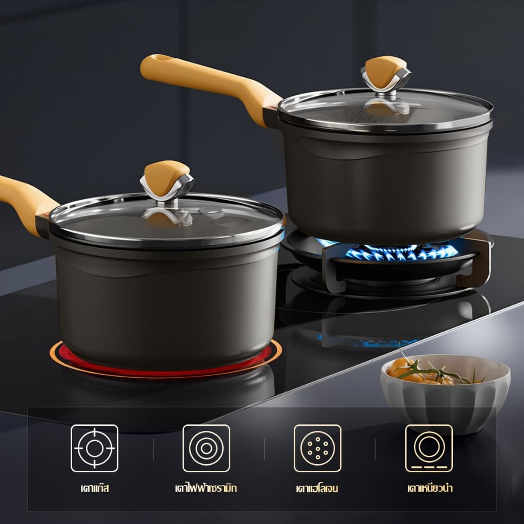 Fancino หม้ออุ่นนมไทเทเนียม 1.25L 16ซม ปากกันล้น ปราศ PFOA PFAS ใช้ได้กับเตาทุกประเภท รูปที่ 9