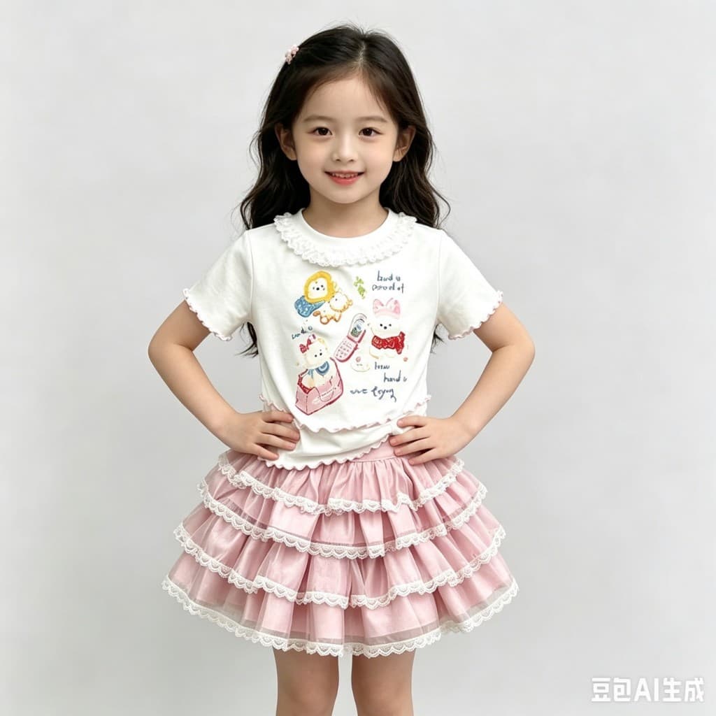 MC282 เซ็ตเสื้อยืดเด็กผู้หญิง + กระโปรงฟูฟ่อง ลูกไม้หวานๆ รูปที่ 3