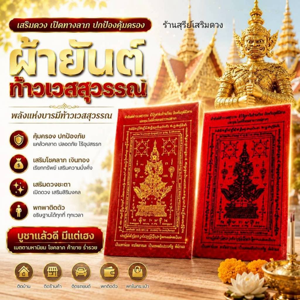 ผ้ายันต์ท้าวเวสสุวรรณ 3.5 * 5.5 นิ้ว วัดจุฬามณี ปลุกเสก ป้องกันสิ่งไม่ดี ค้าขายดี บ้านร่มเย็น เป็นสุข รูปที่ 8