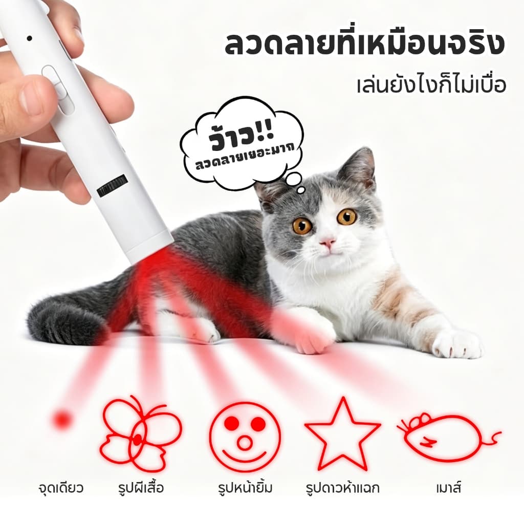 TUBIปากกาเลเซอร์สำหรับแมว ฉายลายน่ารักได้หลายแบบ ของเล่นแมว Interactive ช่วยลดเบื่อและขี้เกียจ ฝึกซ้อมล่าเหยื่อ USB รูปที่ 2