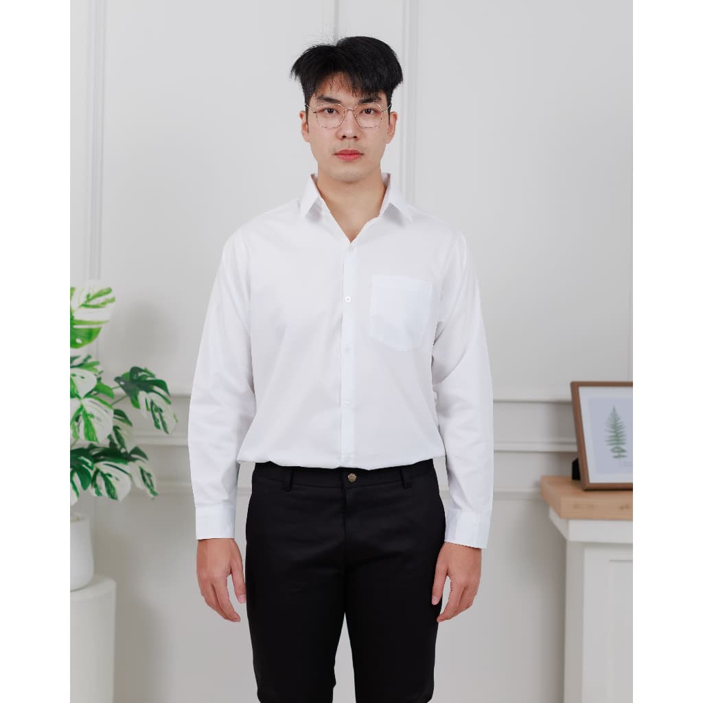 เสื้อเชิ้ตขาวแขนยาว ไซส์ อก 40 - 60 นิ้ว มีไซส์ใหญ่พิเศษ ผ้าทวิล ผ้าออกฟอต รูปที่ 6