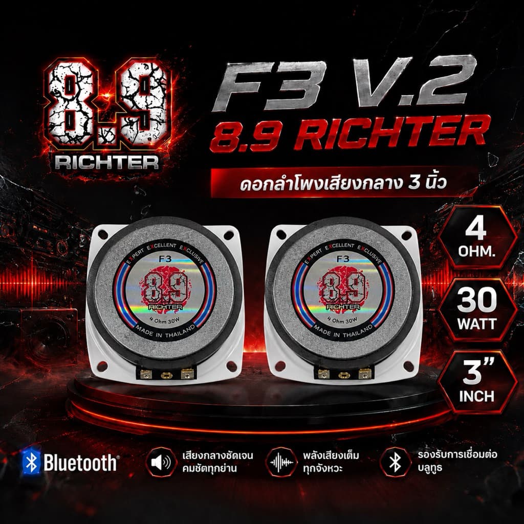 ดอกลำโพงเสียงกลาง 3 นิ้ว 4 โอม 30 W F3 8.9 ริกเตอร์ V.2 ดอกลำโพงบลูทูธ รูปที่ 3
