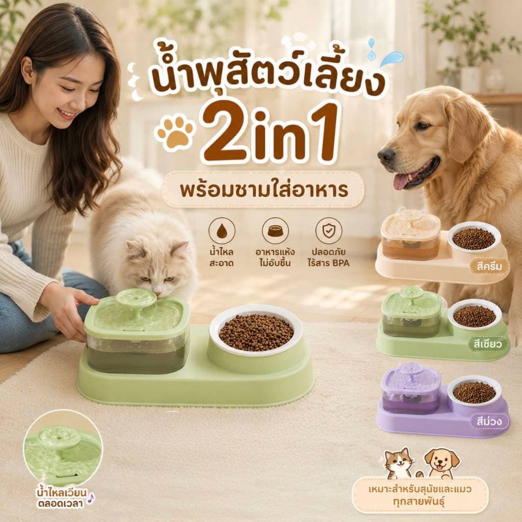 Boqi Factory น้ำพุสัตว์เลี้ยง 2 in 1 พร้อม ชามอาหารเดี่ยว ที่ให้น้ำอัตโนมัติ KPL005 รูปที่ 8