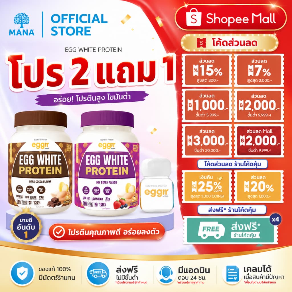 เพิ่มโปรตีนดีๆ ของแท้ MANA EGGY โปรตีนไข่ขาว Mana Protein โปรตีนสนยุกต์ มานาโปรตีน รูปที่ 1