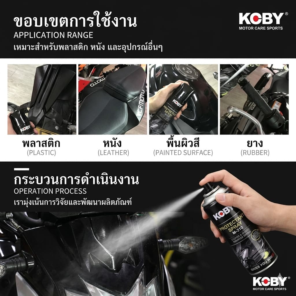 KOBY สเปรย์เคลือบพลาสติกดำ คอนโซล บังโคลน น้ำยาแก้พลาสติกซีด ฟื้นฟูให้เงางาม ไม่ดูดฝุ่น รูปที่ 6