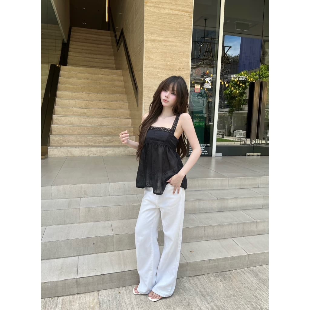เสื้อสายเดี่ยวแต่งสายลูกไม้ สม็อคหลัง -nuttm / VB0681 รูปที่ 5