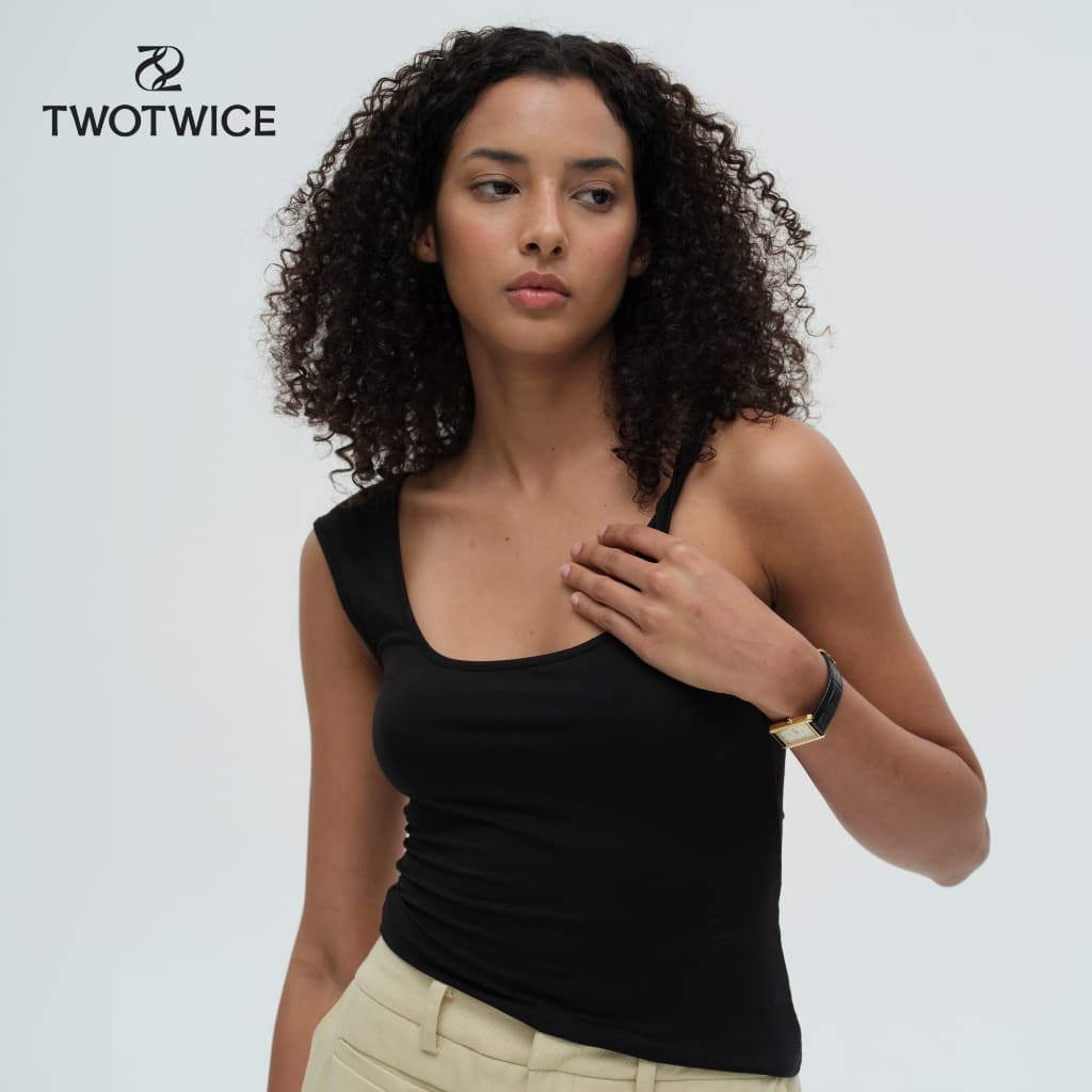 Twotwice - Square Essence Twist Tee - เสื้อแขนกุดคอเหลี่ยมสาย Twist รูปที่ 2
