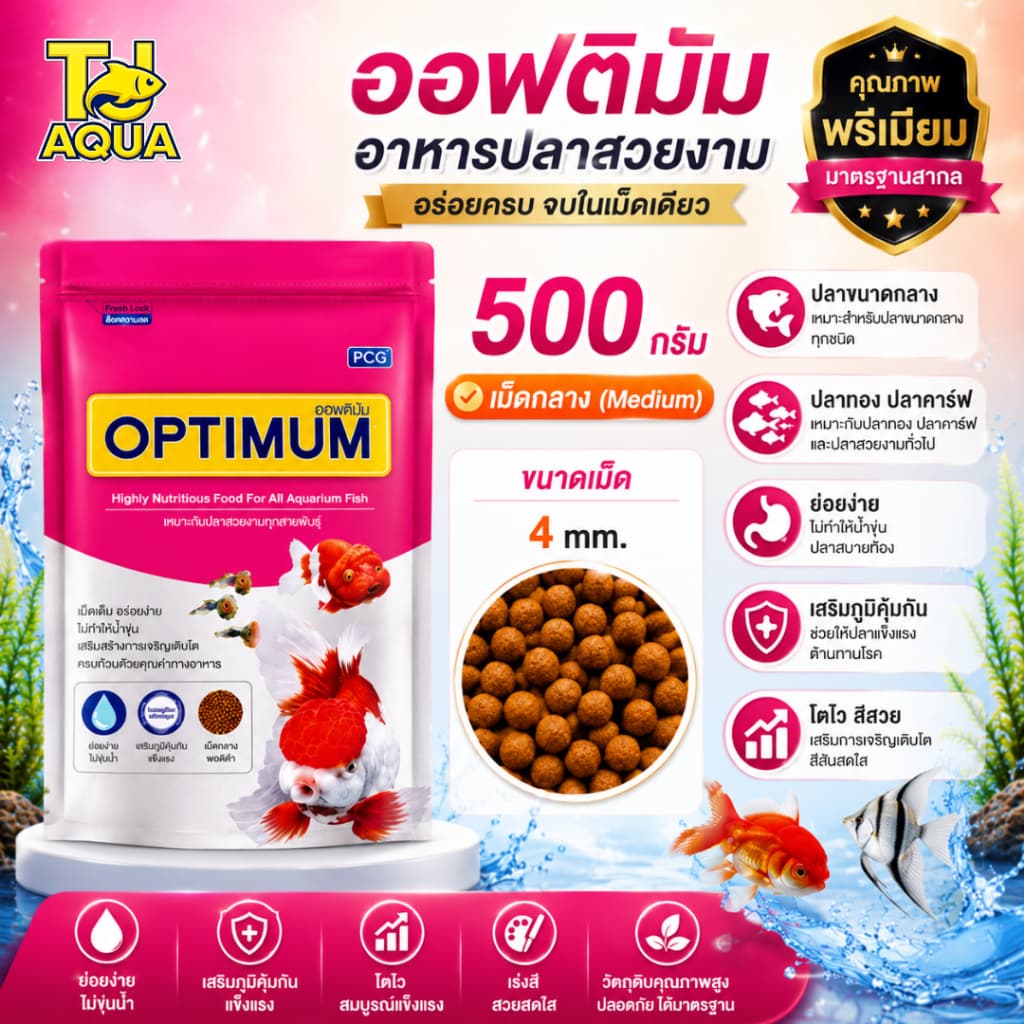 Optimum อาหารปลาสวยงาม ออพติมั่ม สูตรเร่งโต เร่งวุ้น เร่งสี ขนาด 100g/200g/500g/1kg รูปที่ 7