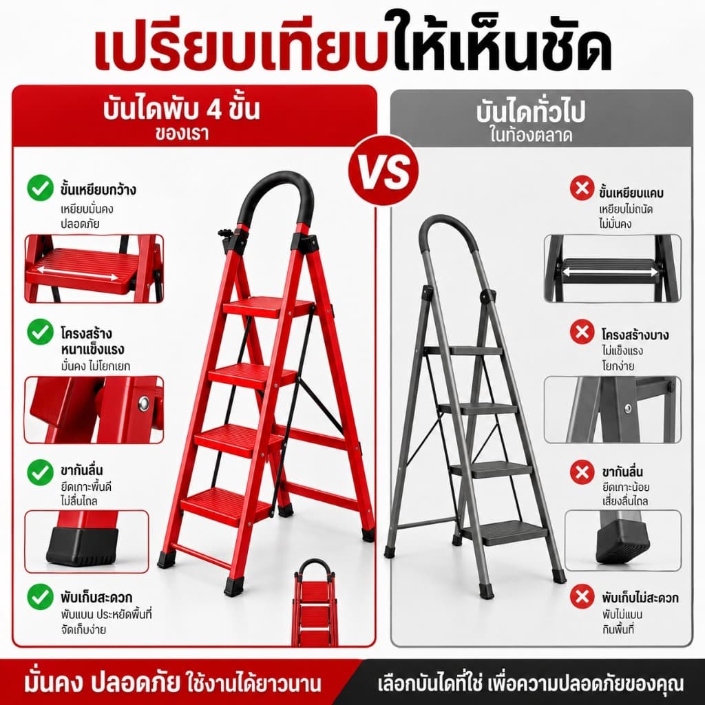 บันไดพับได้ บันไดอลูมิเนียมหนาพิเศษ 2-8 ขั้น รับน้ำหนัก 500KG กันลื่น แข็งแรง พับเก็บง่าย ใช้ในบ้าน ร้านค้า งานช่าง รูปที่ 8