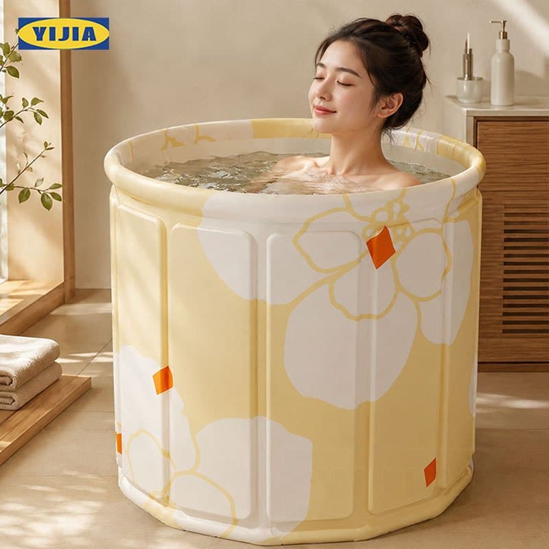 YIJIA อ่างอาบน้ำพับได้ 70x70x65 ซม. สำหรับผู้ใหญ่ อ่างแช่น้ำสปาในบ้าน พกพาง่าย ประหยัดพื้นที่ แข็งแรงปลอดภัย