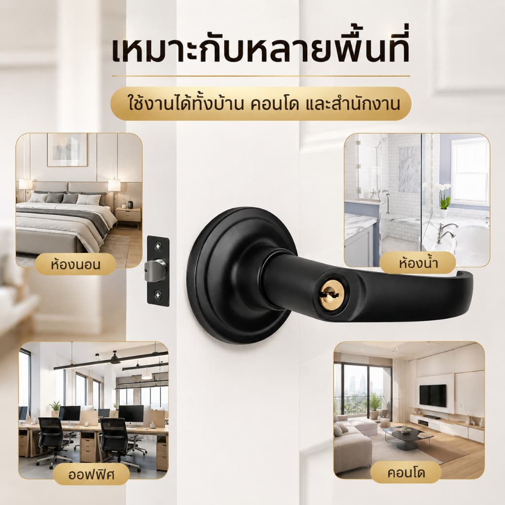 ลูกบิดประตู3กลอน สแตนเลส กันงัด 2in1 ใช้แทนลูกบิดธรรมดาได้ ปลอดภัย2ชั้น สำหรับประตูหนา25-65mm ติดตั้งง่าย เหมาะกับประตูบ รูปที่ 2