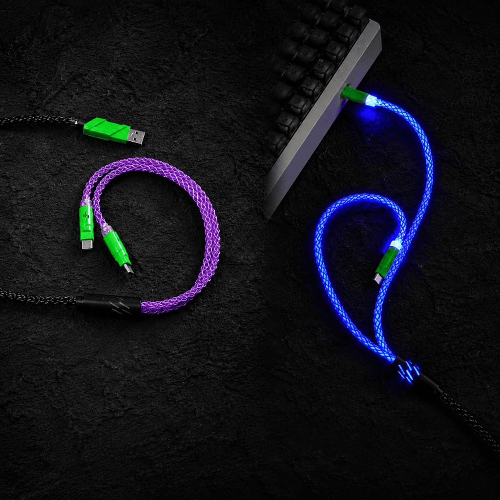 สายถัก Custom Coiled Cable 1-to-2 Crystal Copper Cable 8k Polling rate USB Type C to A แถมฟรีพร้อมกระเป๋า รูปที่ 1